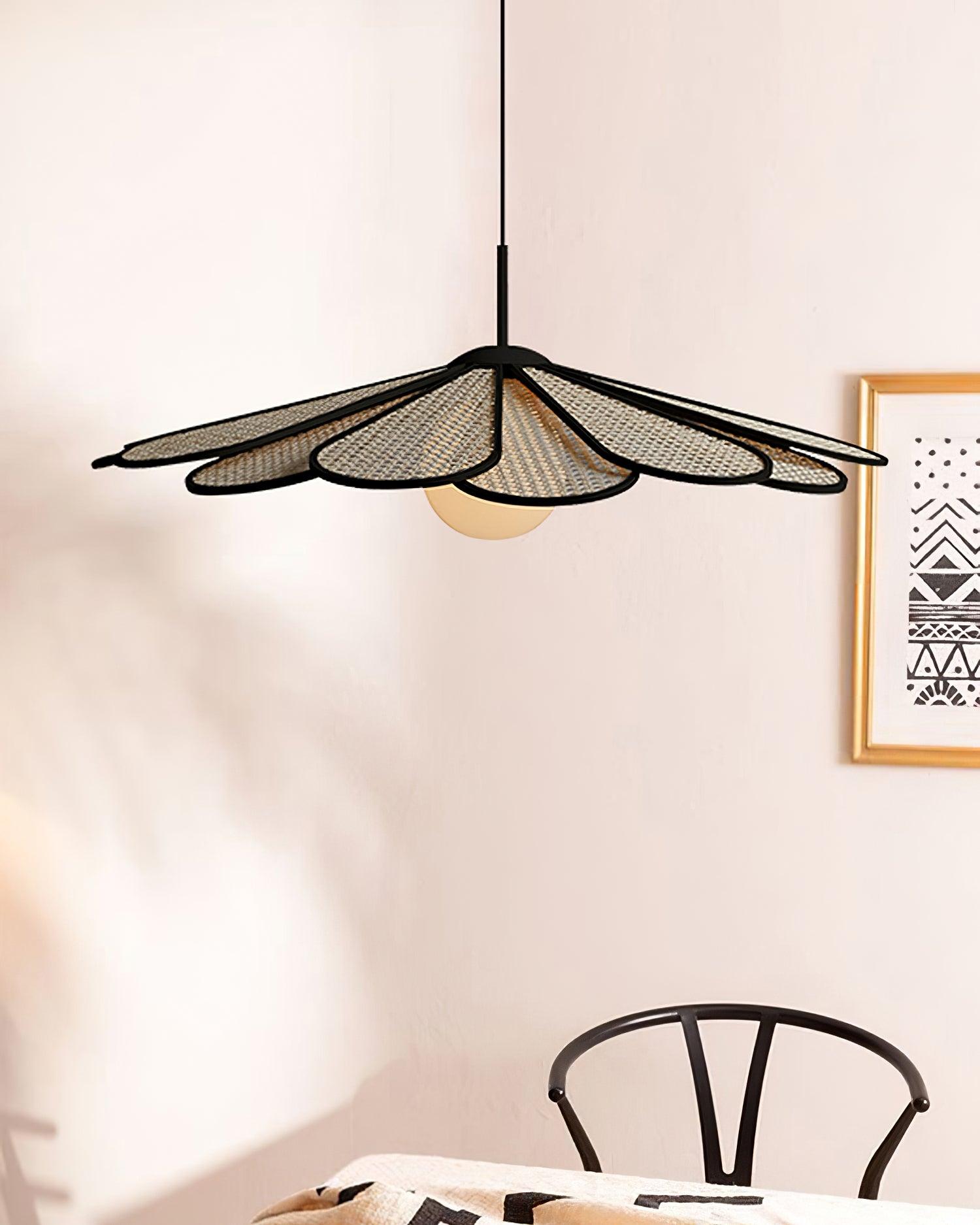 Pendant Lamp Rattan Petal Shade Metal Frame Tropical - Neutralighting