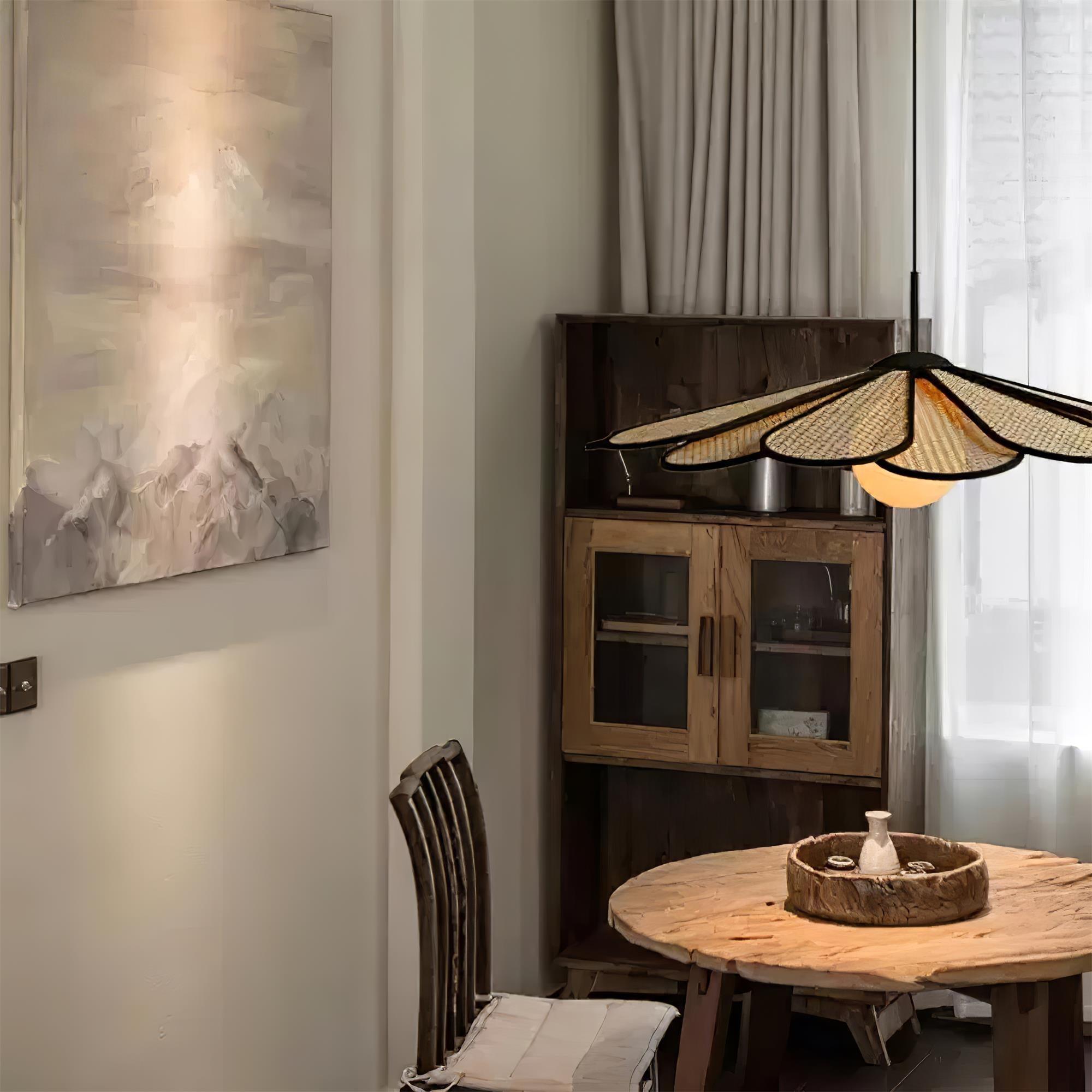 Pendant Lamp Rattan Petal Shade Metal Frame Tropical - Neutralighting