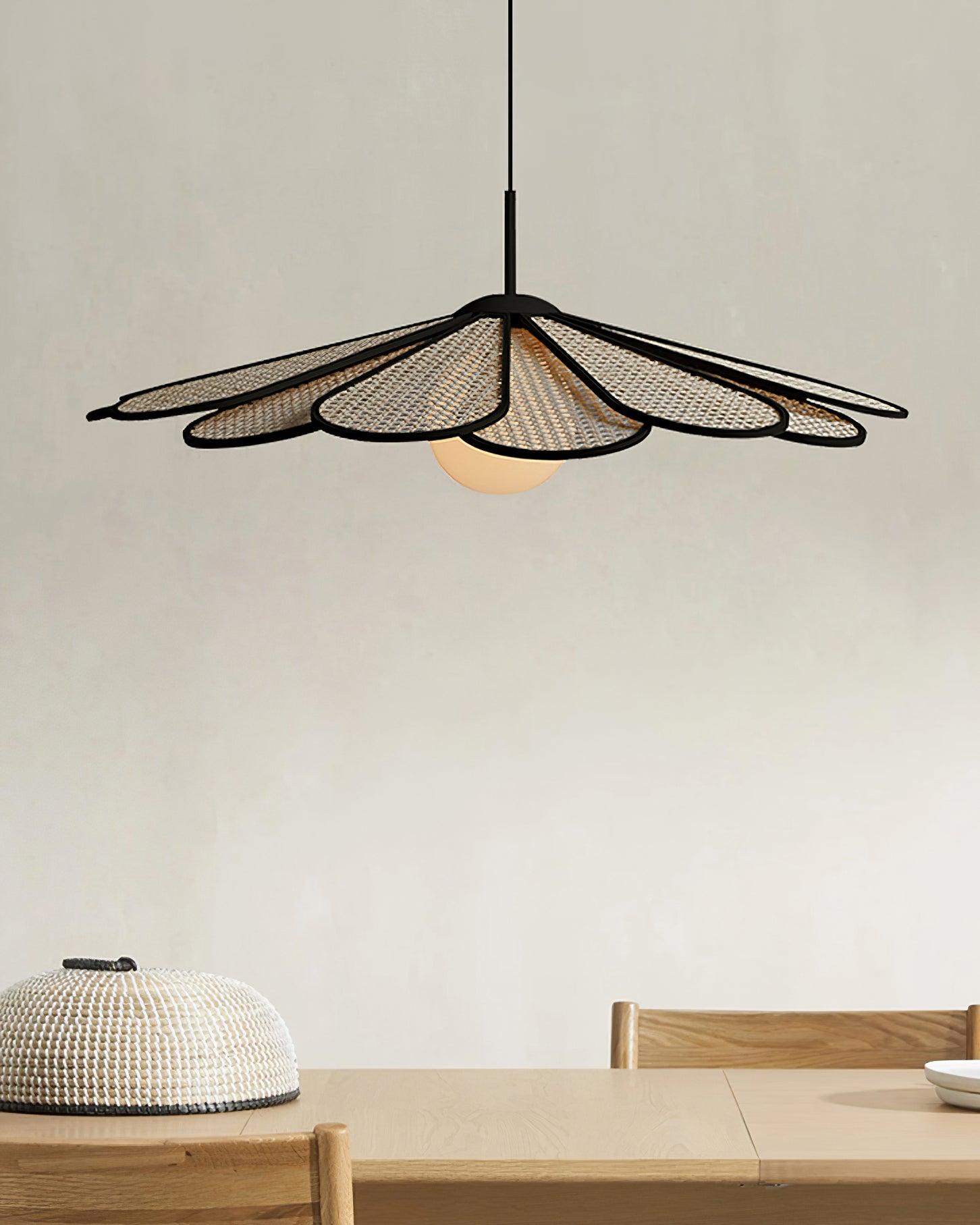 Pendant Lamp Rattan Petal Shade Metal Frame Tropical - Neutralighting