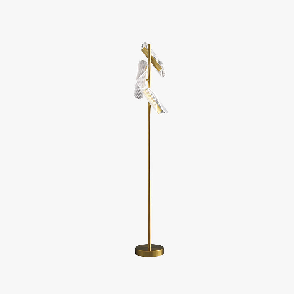 Salgado Floor Lamp Waves/3 Heads Modern, Acrylic, Gold/White, Living Room - Neutralighting