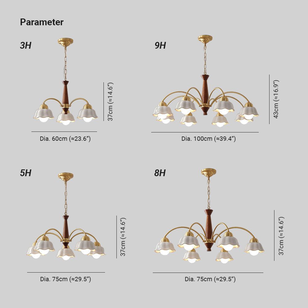 Bellin Floral Chandeliers Wood Ceramic - Neutralighting