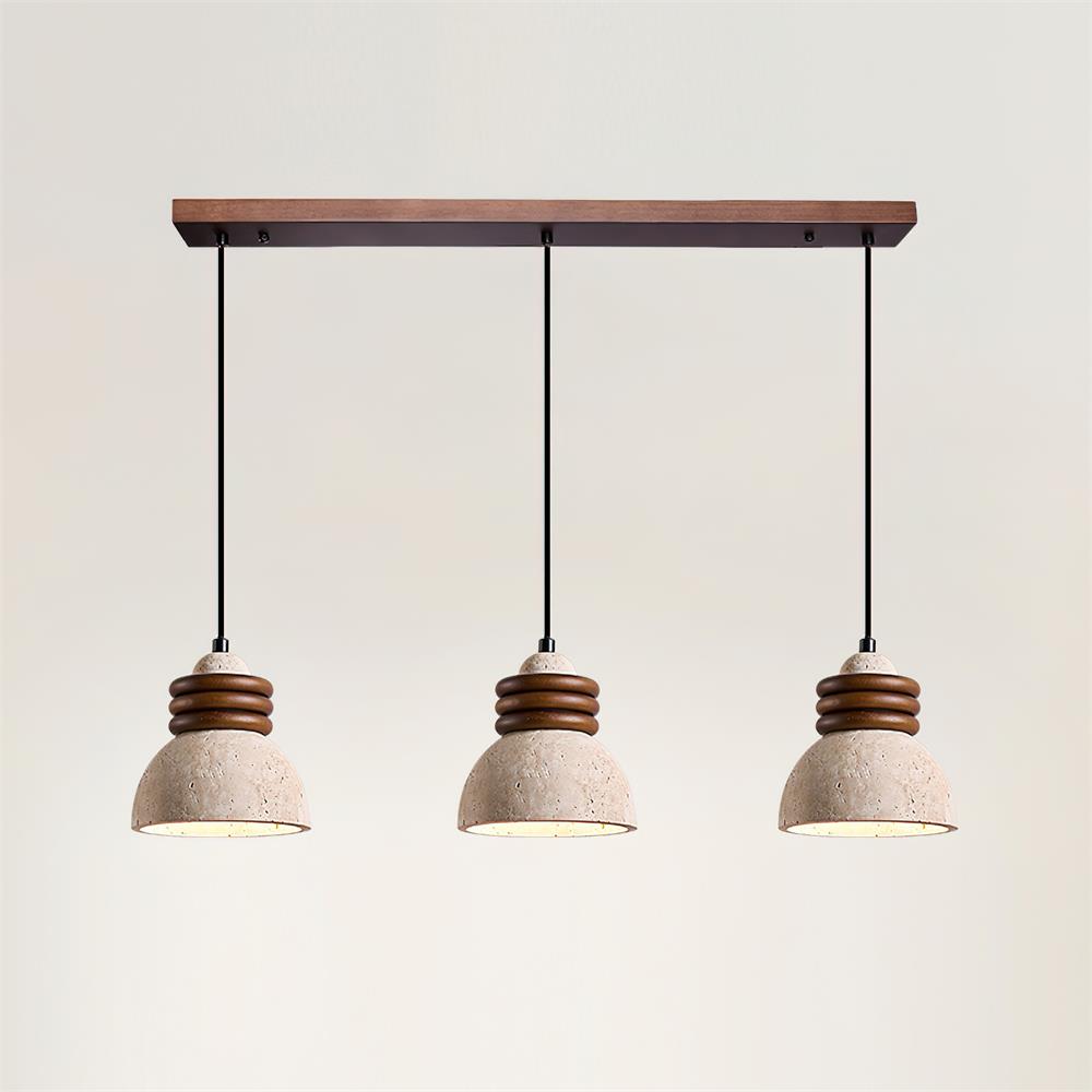 Pendant Lamp Travertine Dome Walnut Wood Rings Ambient Minimalist - Neutralighting