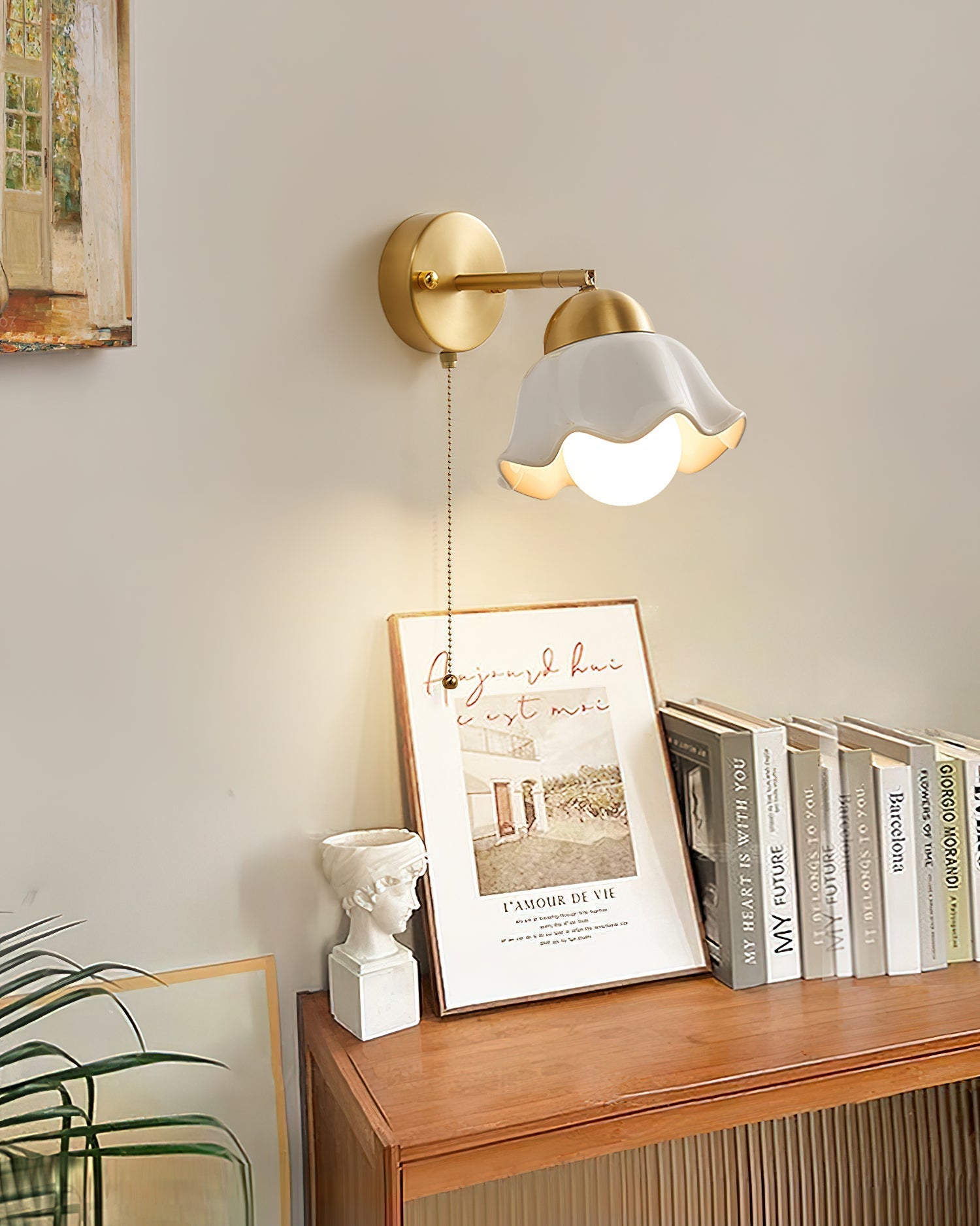 Wall Lamp Brass and Ceramic Wavy Shade Globe Accent Retro Artistic - Neutralighting