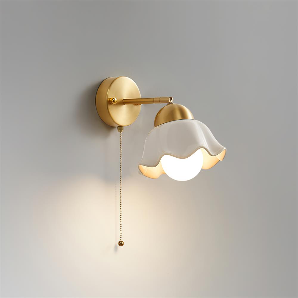 Wall Lamp Brass and Ceramic Wavy Shade Globe Accent Retro Artistic - Neutralighting