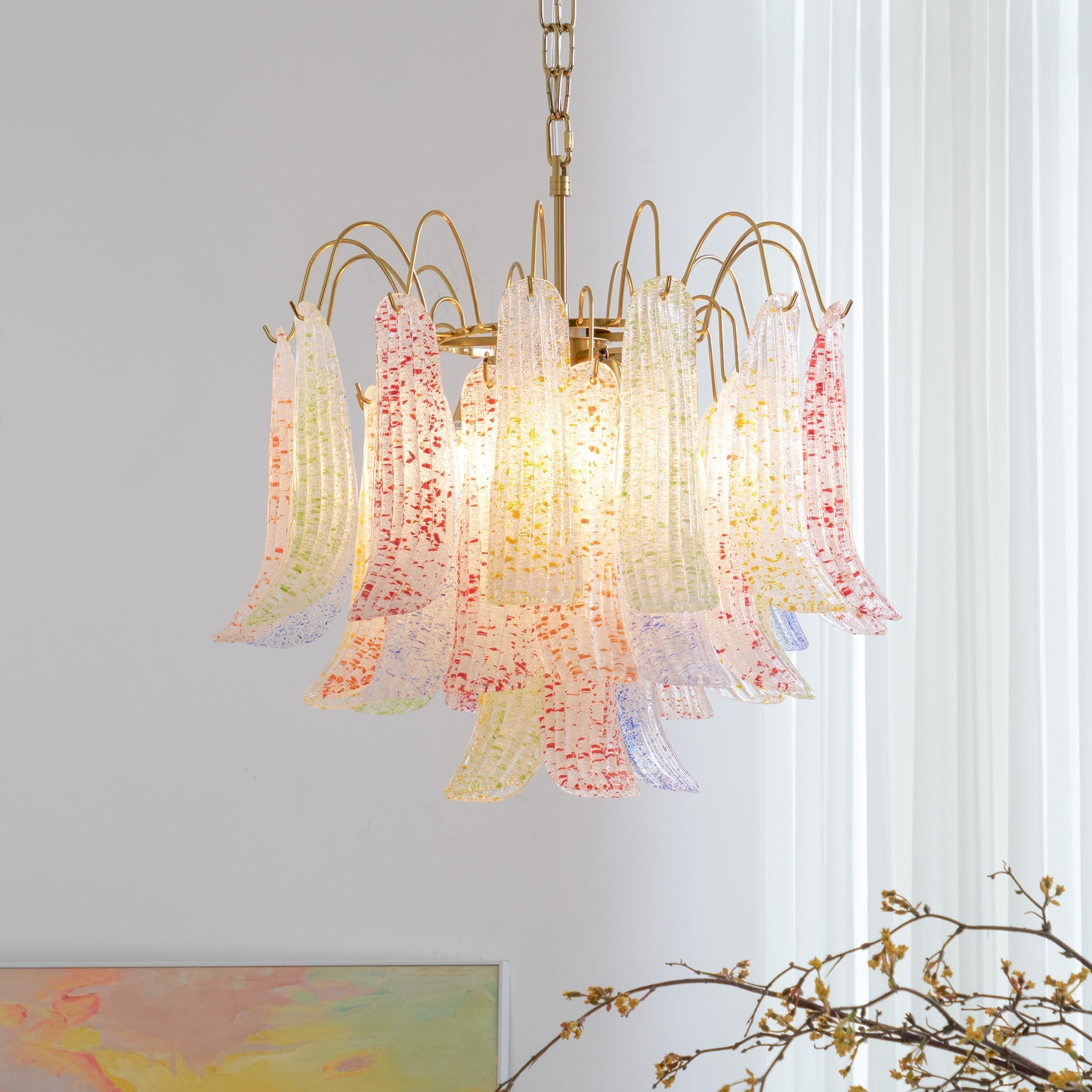 Chandelier Glass Petals Metal Frame Colorful Artistic Ambience - Neutralighting