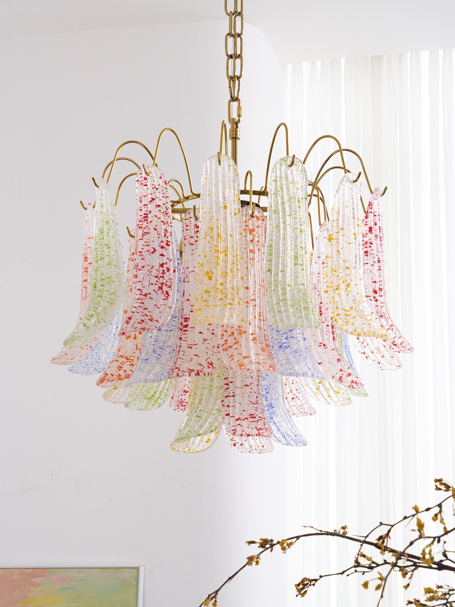 Chandelier Glass Petals Metal Frame Colorful Artistic Ambience - Neutralighting