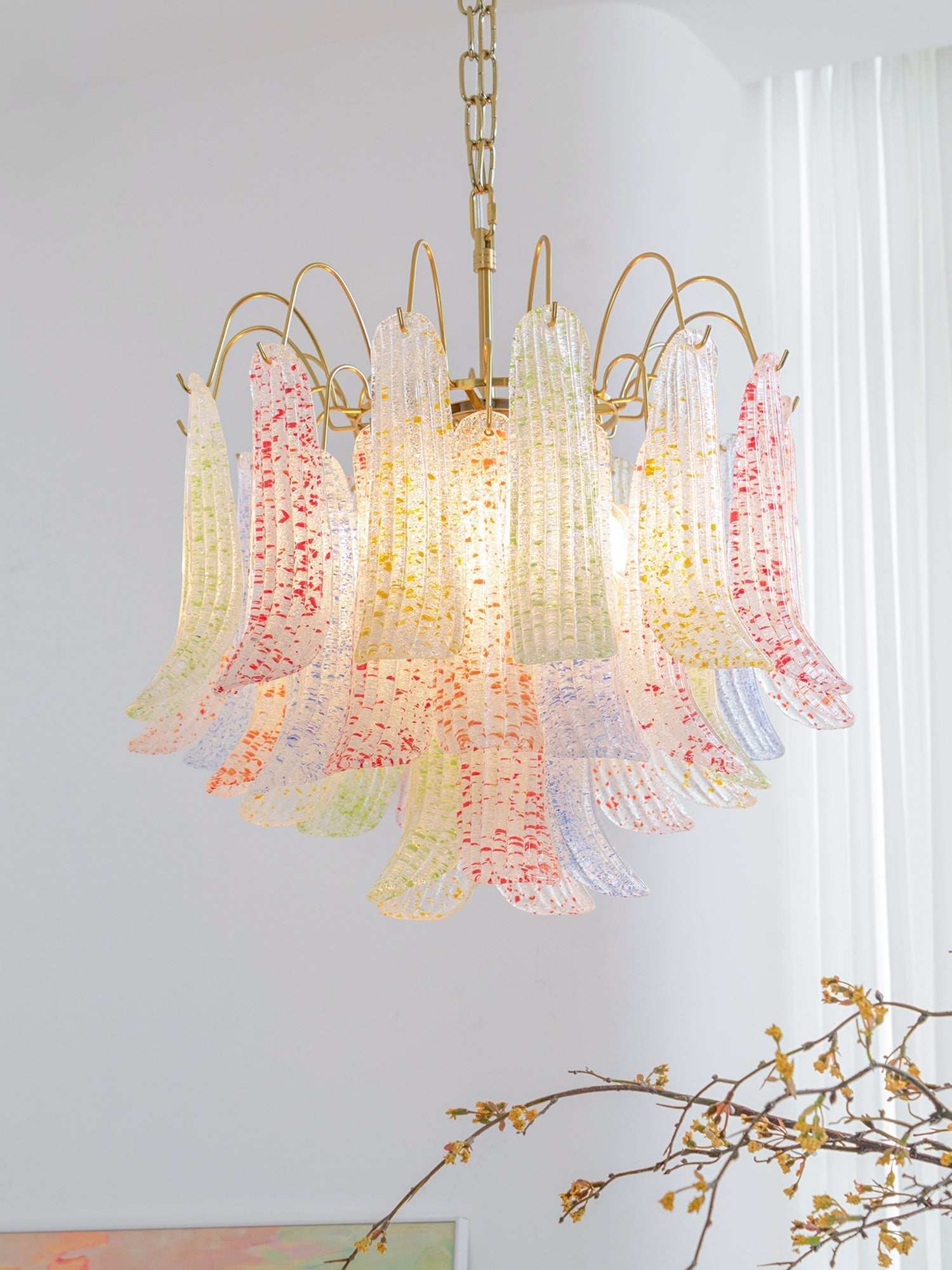 Chandelier Glass Petals Metal Frame Colorful Artistic Ambience - Neutralighting