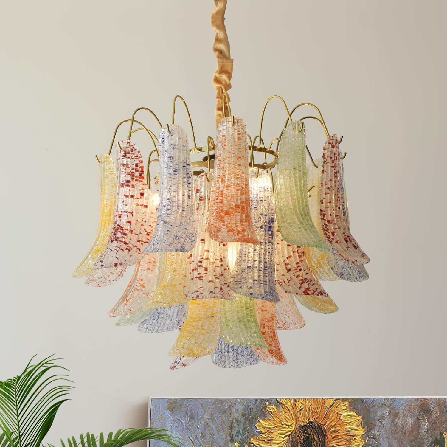 Chandelier Glass Petals Metal Frame Colorful Artistic Ambience - Neutralighting
