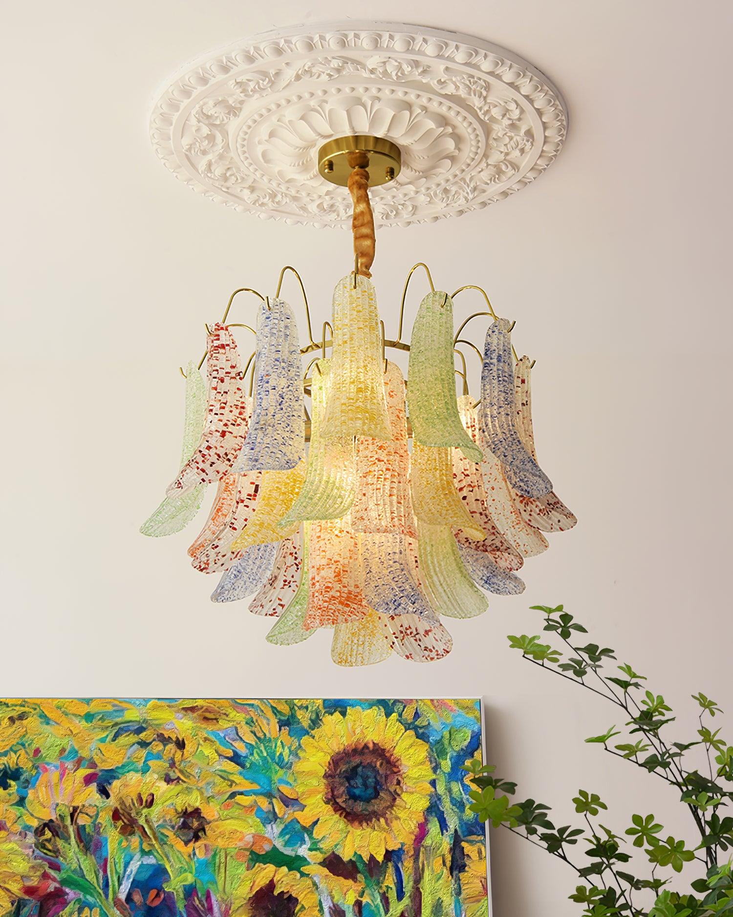 Chandelier Glass Petals Metal Frame Colorful Artistic Ambience - Neutralighting