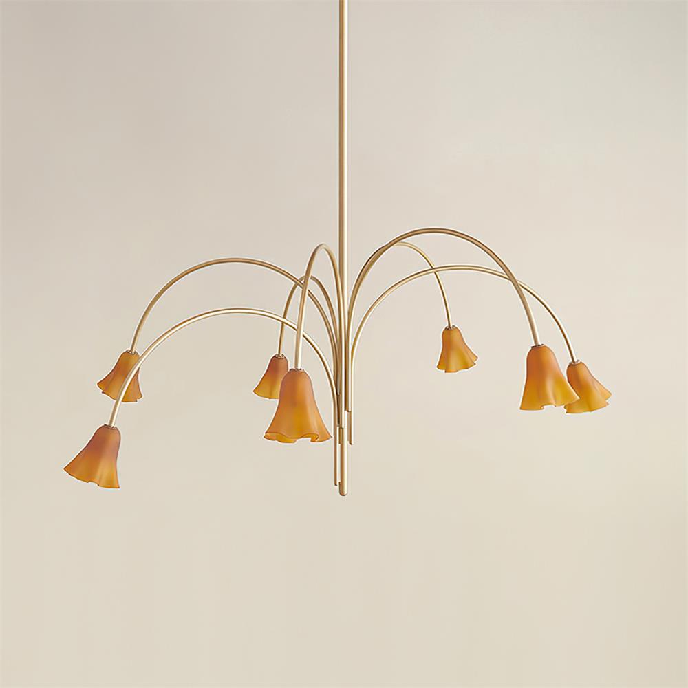 Chandelier Flower-Shaped Glass Shades on Gold Metal Arms for Dining - Neutralighting