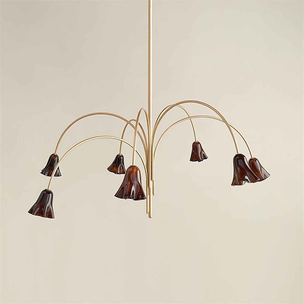 Chandelier Flower-Shaped Glass Shades on Gold Metal Arms for Dining - Neutralighting