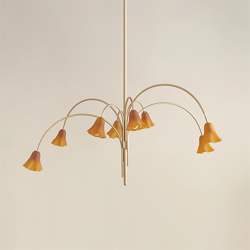 Chandelier Flower-Shaped Glass Shades on Gold Metal Arms for Dining - Neutralighting