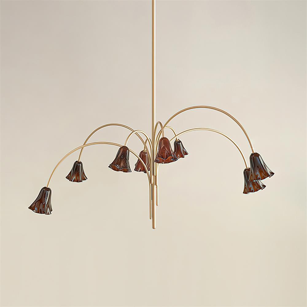 Chandelier Flower-Shaped Glass Shades on Gold Metal Arms for Dining - Neutralighting