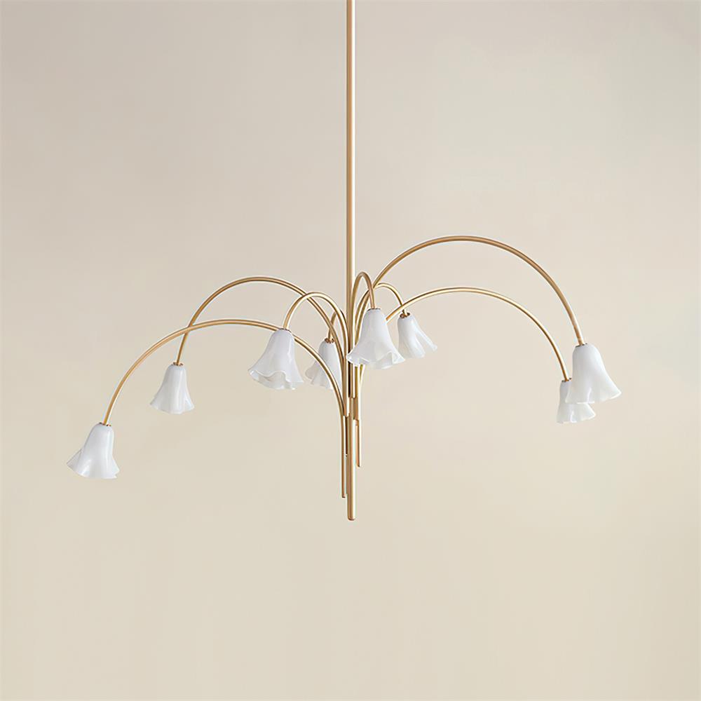 Chandelier Flower-Shaped Glass Shades on Gold Metal Arms for Dining - Neutralighting