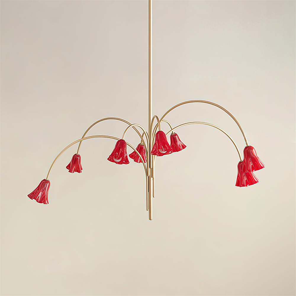 Chandelier Flower-Shaped Glass Shades on Gold Metal Arms for Dining - Neutralighting