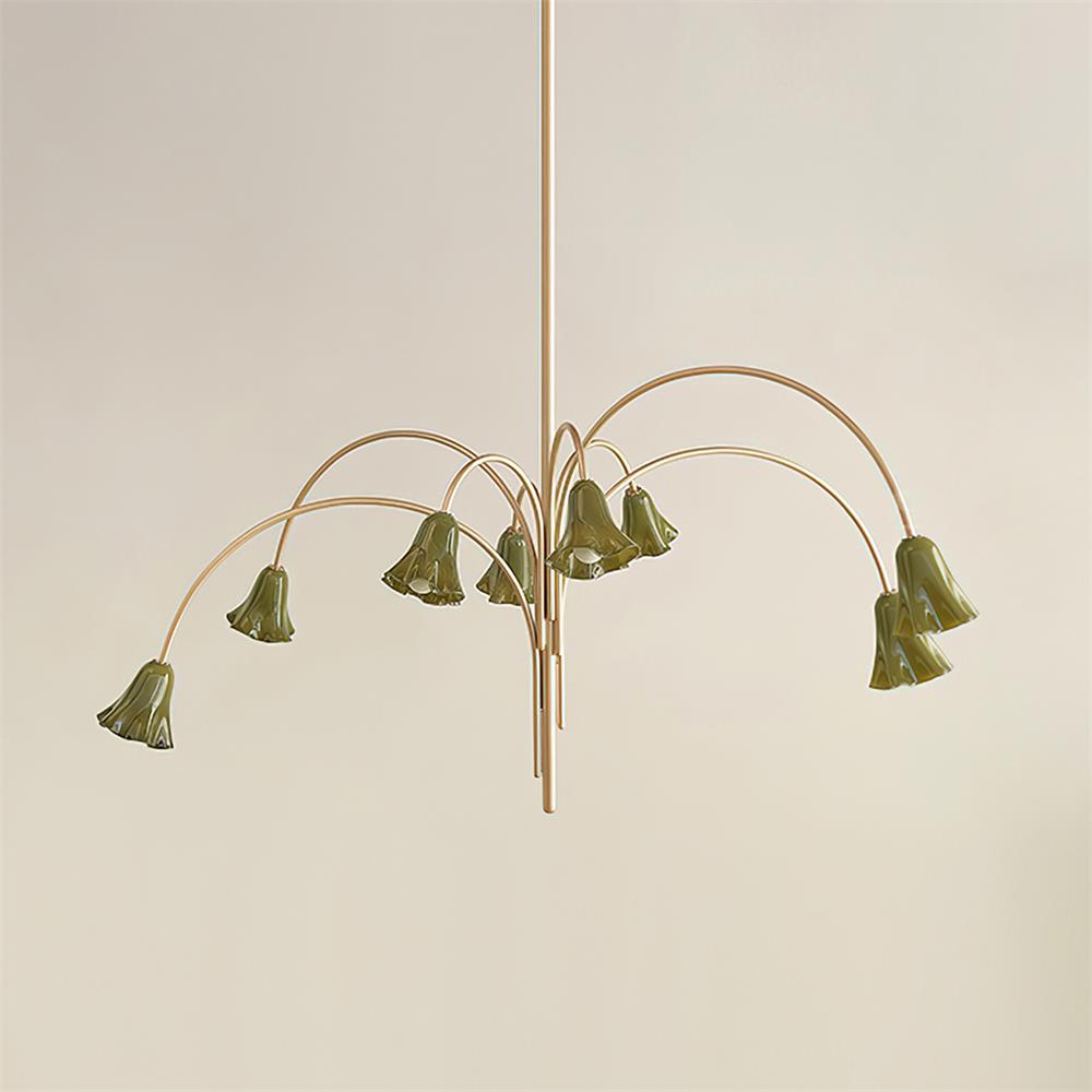 Chandelier Flower-Shaped Glass Shades on Gold Metal Arms for Dining - Neutralighting