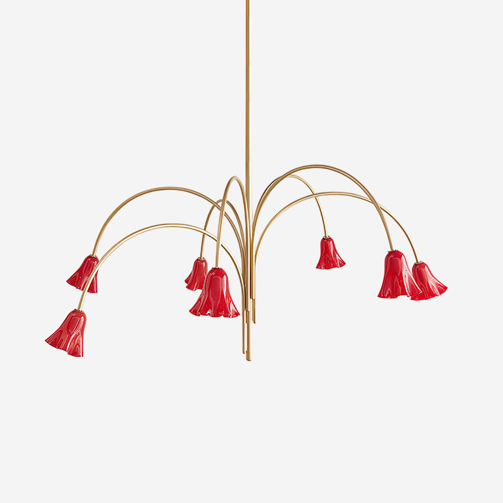 Chandelier Flower-Shaped Glass Shades on Gold Metal Arms for Dining - Neutralighting