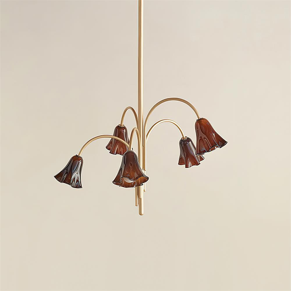 Chandelier Flower-Shaped Glass Shades on Gold Metal Arms for Dining - Neutralighting