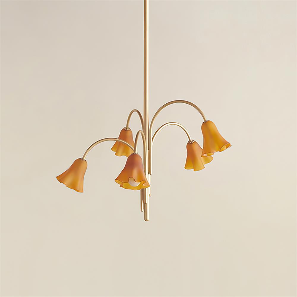 Chandelier Flower-Shaped Glass Shades on Gold Metal Arms for Dining - Neutralighting