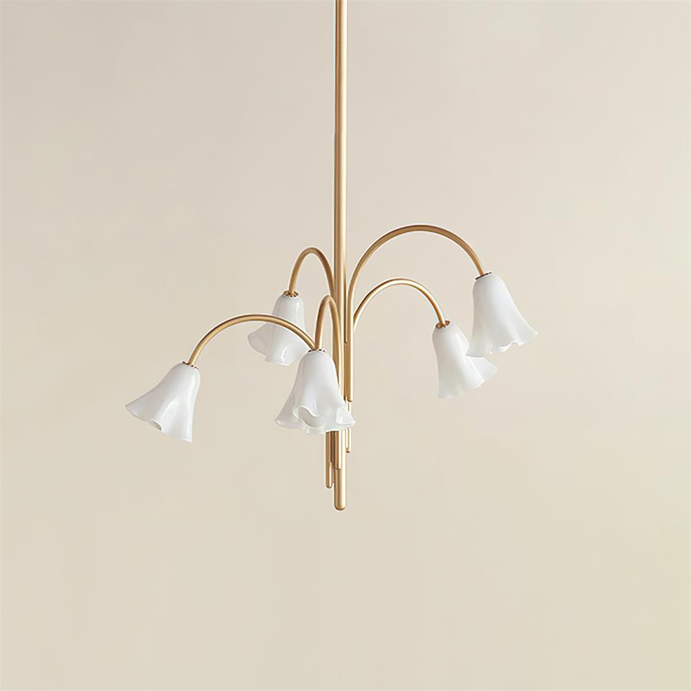 Chandelier Flower-Shaped Glass Shades on Gold Metal Arms for Dining - Neutralighting