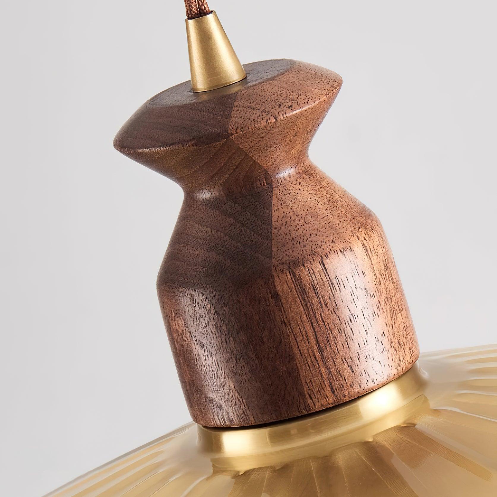 Pendant Lamp Scalloped Brass Shade Walnut Wood Vintage - Neutralighting