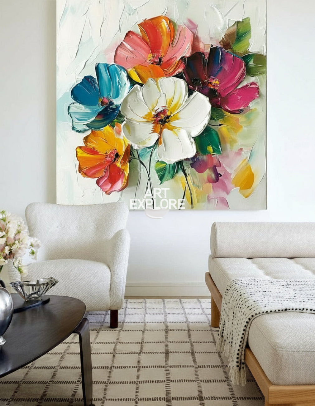 Wall Art Colorful Abstract Floral Modern Impasto Texture Living Room | Neutralighting