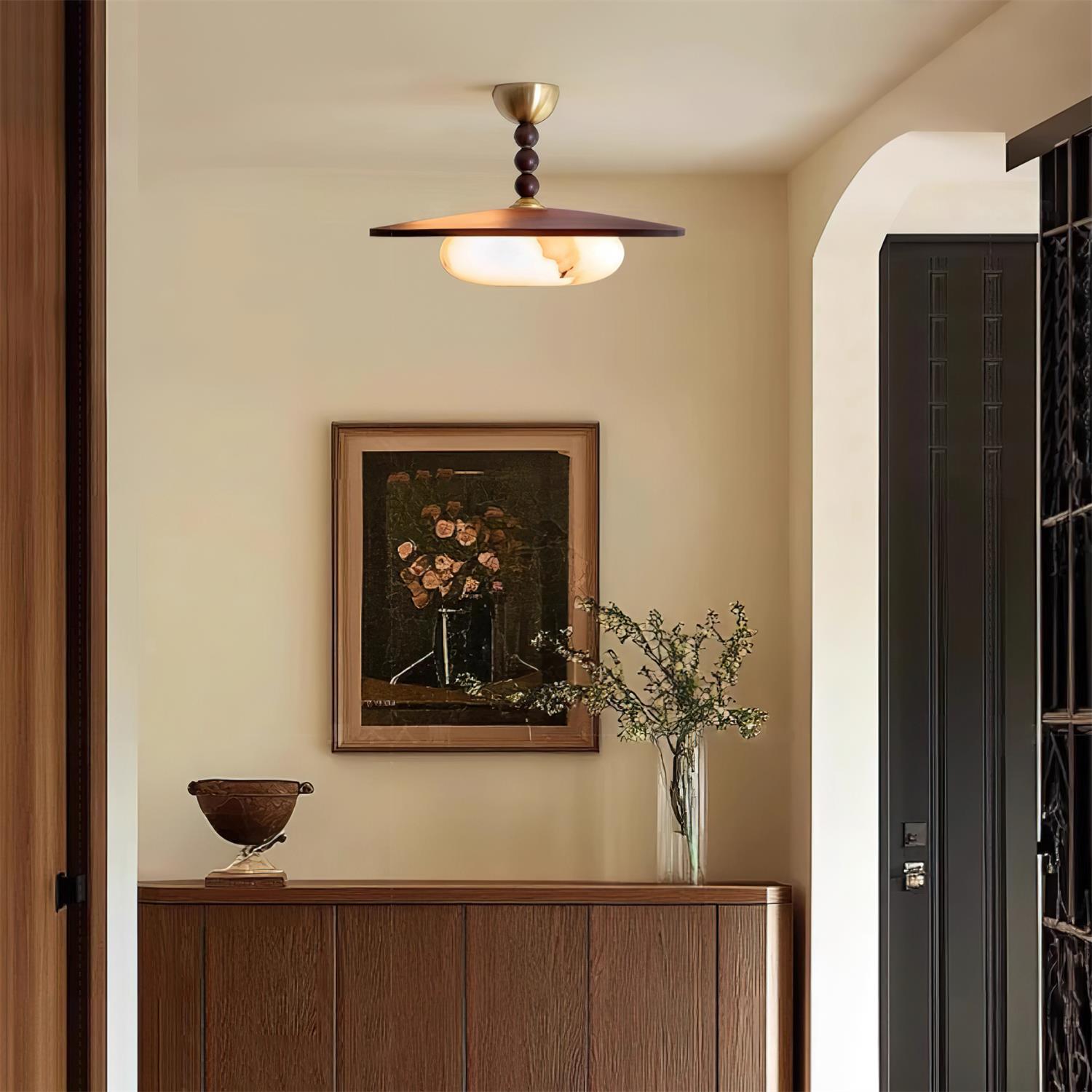 Yeste Ceiling Light Walnut Color & White Imitation Alabaster - Neutralighting