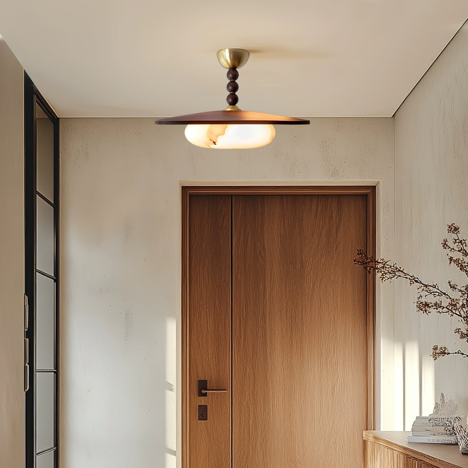 Yeste Ceiling Light Walnut Color & White Imitation Alabaster - Neutralighting