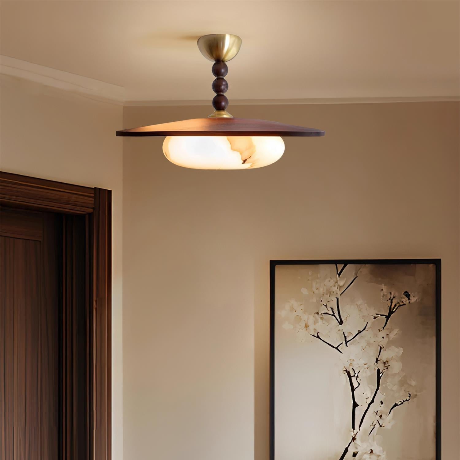 Yeste Ceiling Light Walnut Color & White Imitation Alabaster - Neutralighting