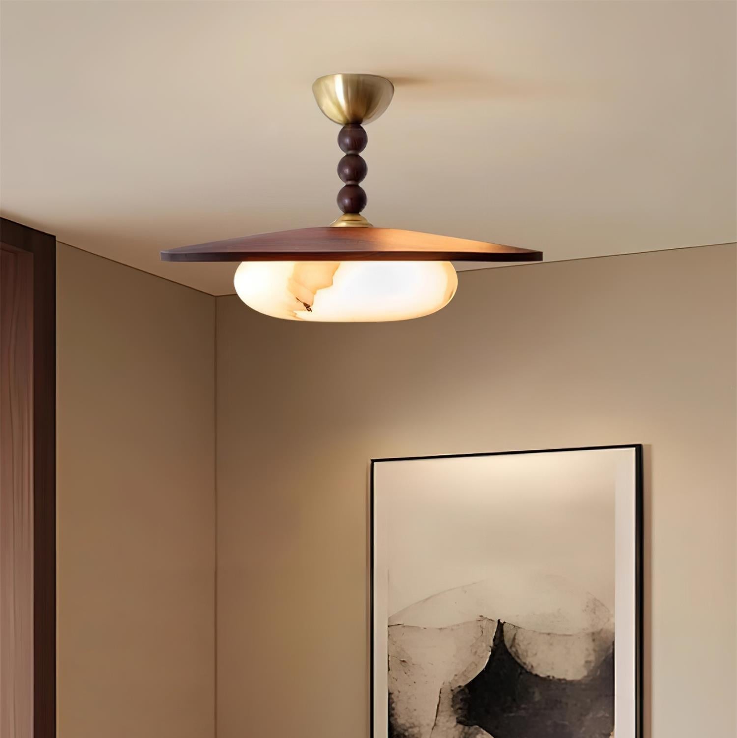 Yeste Ceiling Light Walnut Color & White Imitation Alabaster - Neutralighting