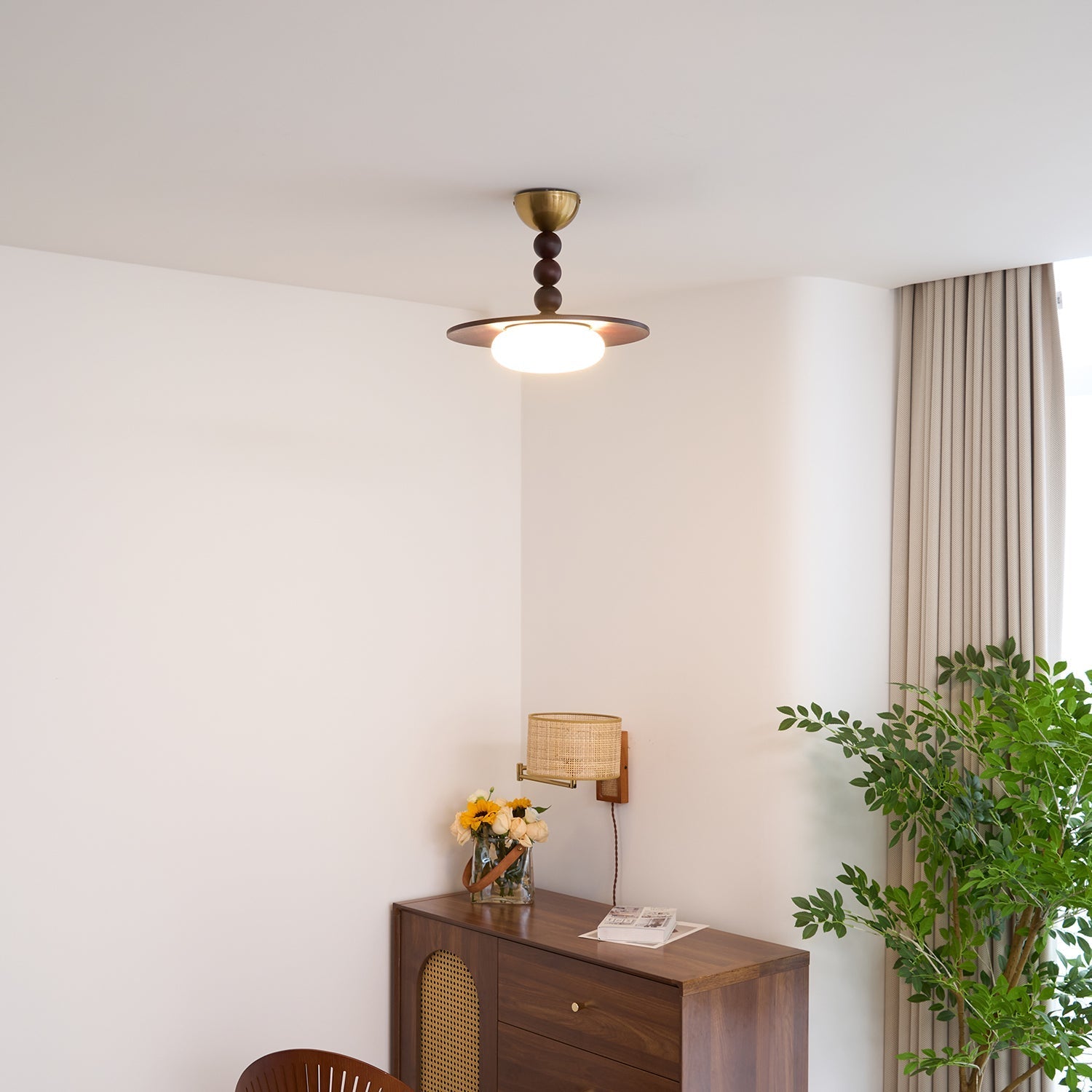 Yeste Ceiling Light Walnut Color & White Imitation Alabaster - Neutralighting