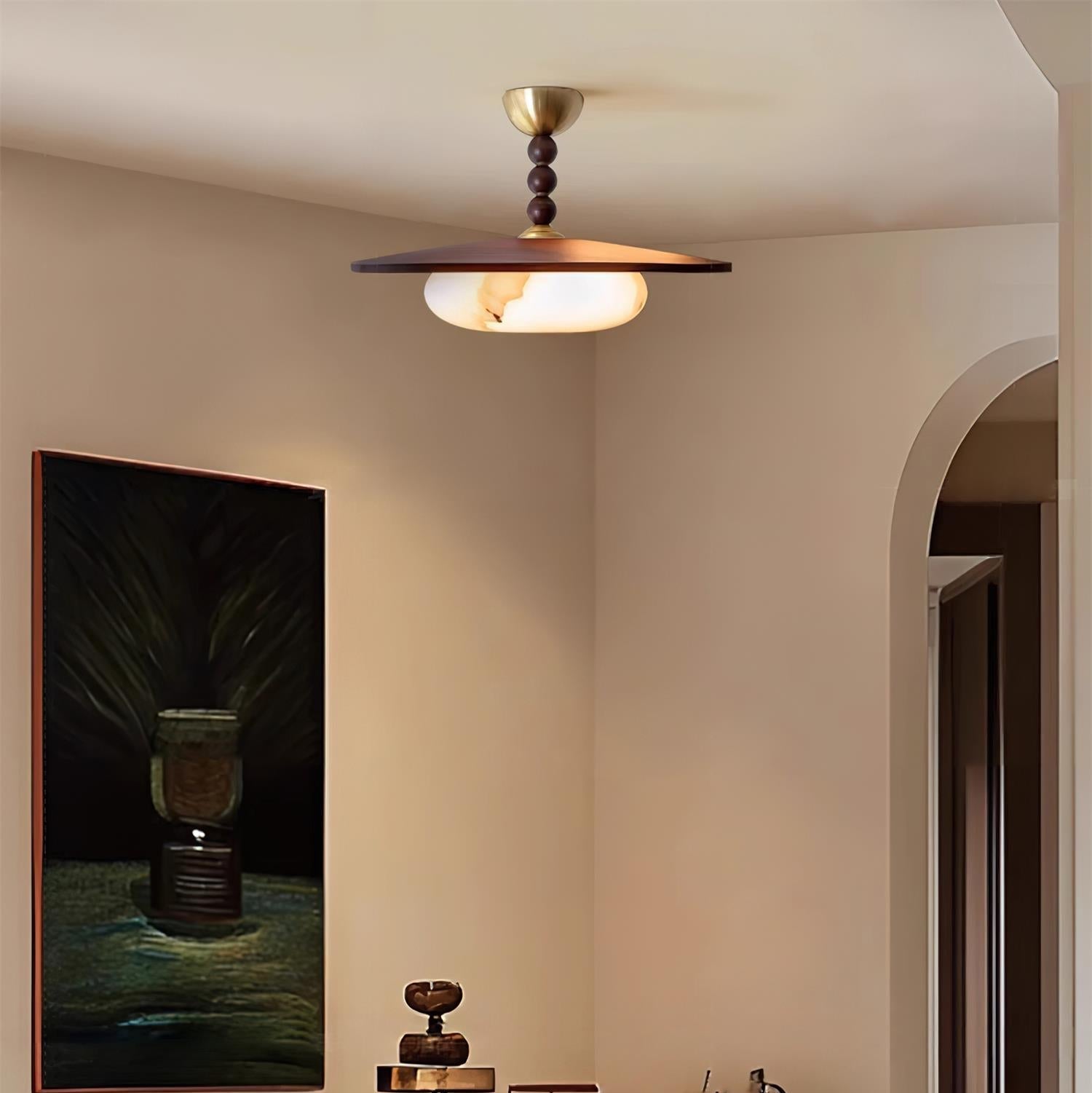 Yeste Ceiling Light Walnut Color & White Imitation Alabaster - Neutralighting