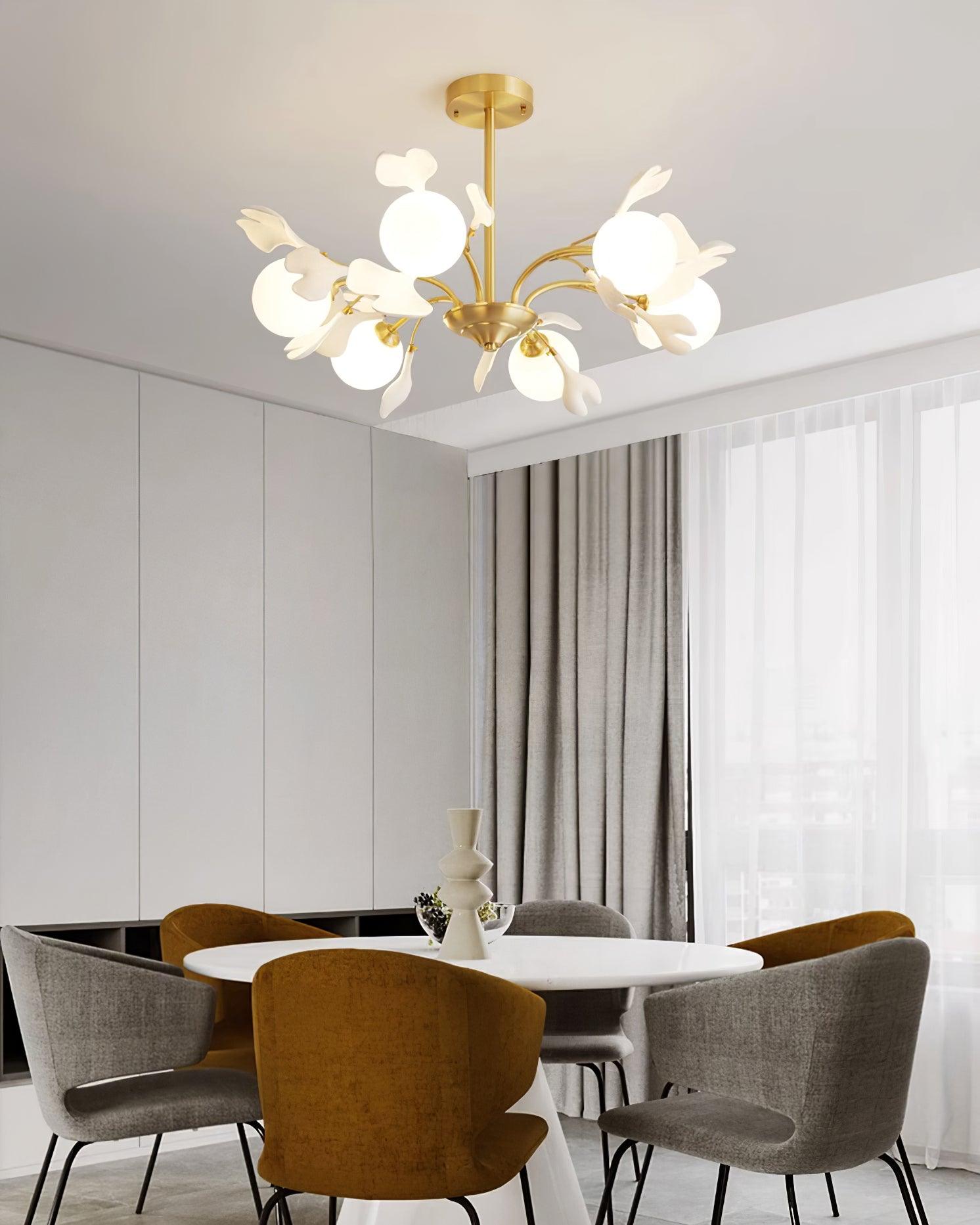 Ginkgo Leaf Chandelier with Frosted Glass Globes - Neutralighting