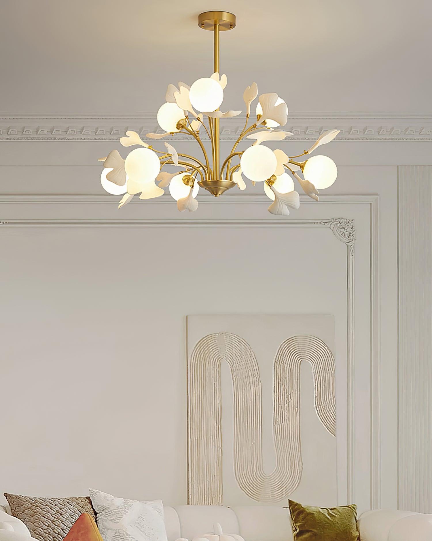 Ginkgo Leaf Chandelier with Frosted Glass Globes - Neutralighting