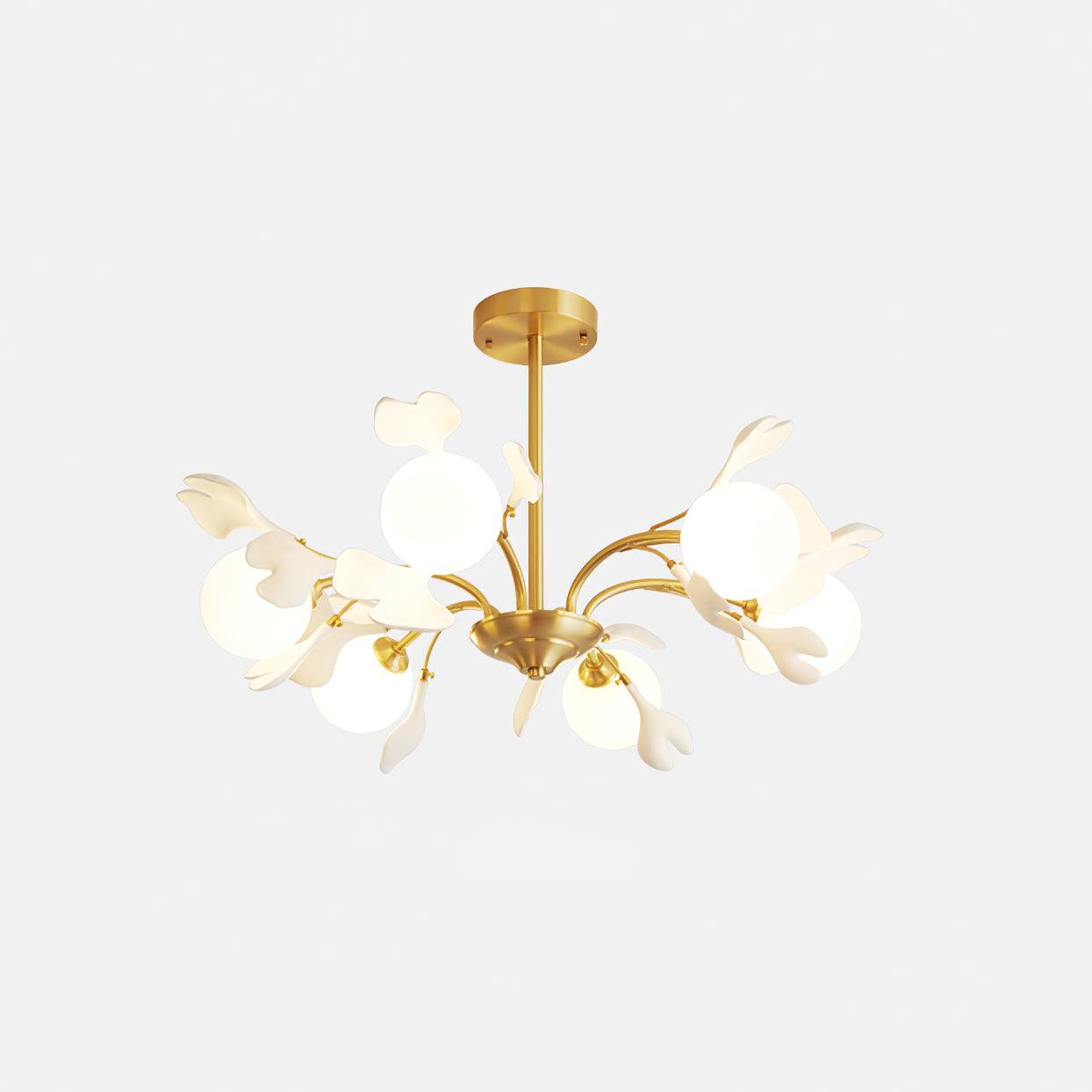 Ginkgo Leaf Chandelier with Frosted Glass Globes - Neutralighting