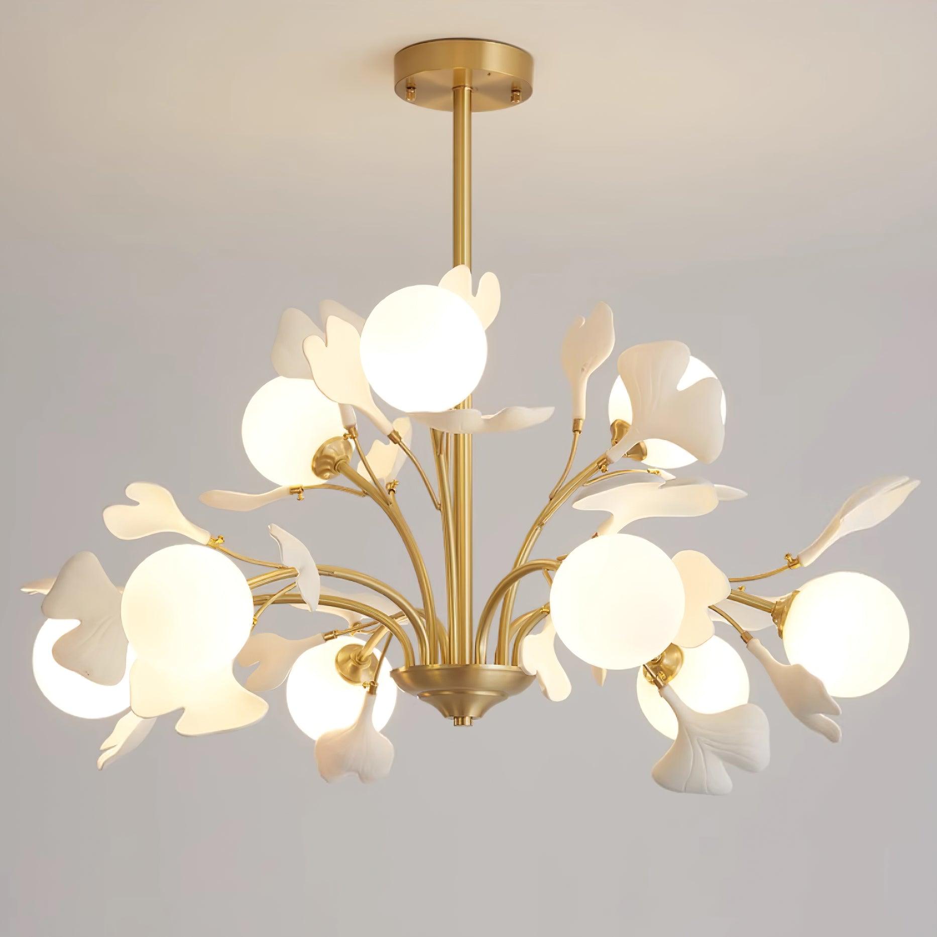 Ginkgo Leaf Chandelier with Frosted Glass Globes - Neutralighting