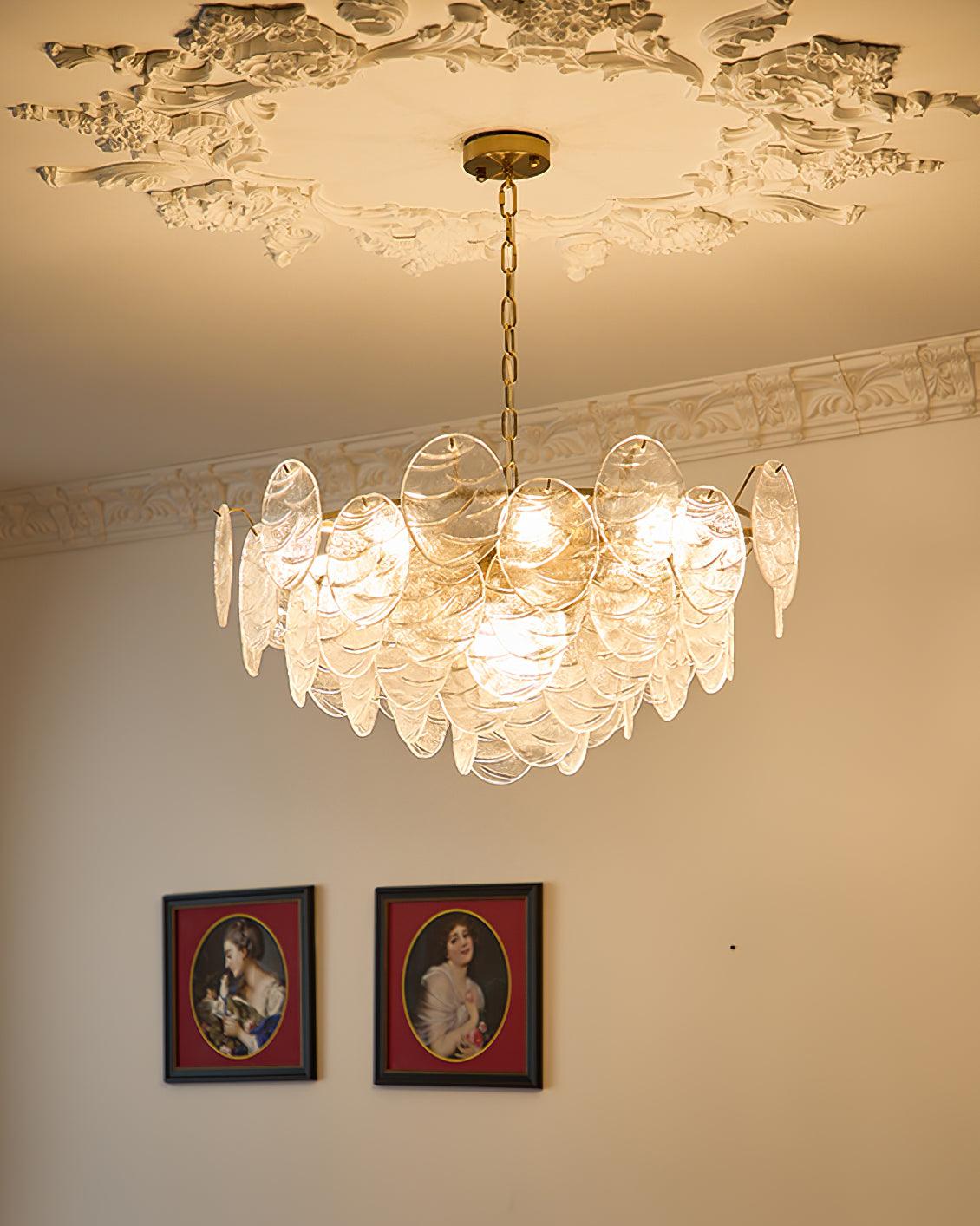 Chandelier Glass Discs Metal Frame Gold Finish Victorian - Neutralighting
