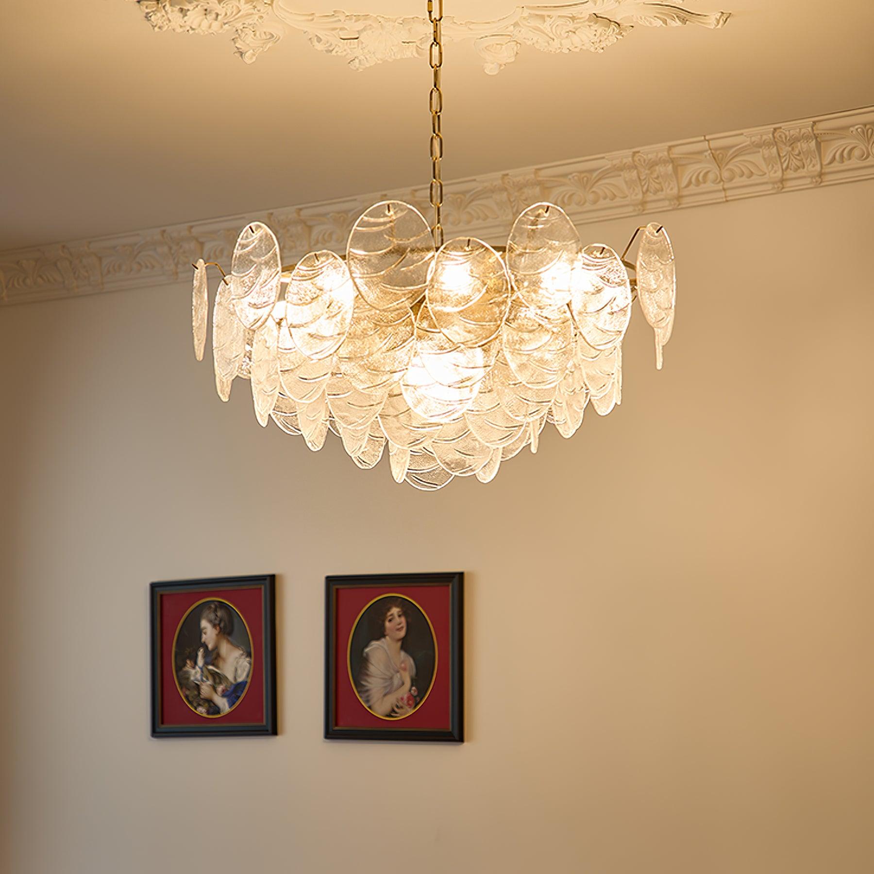 Chandelier Glass Discs Metal Frame Gold Finish Victorian - Neutralighting