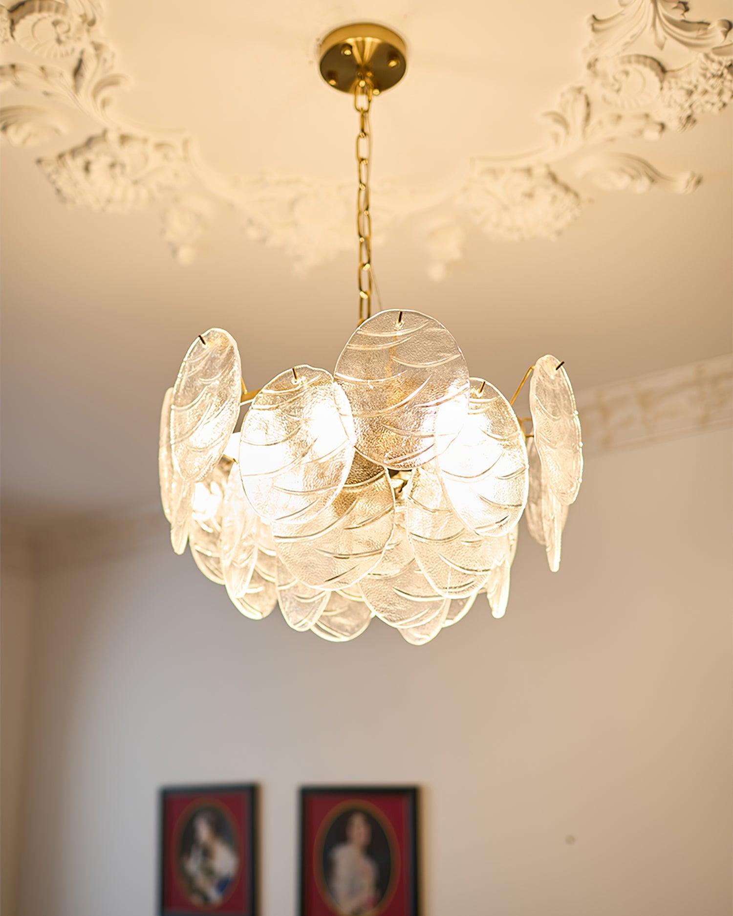 Chandelier Glass Discs Metal Frame Gold Finish Victorian - Neutralighting
