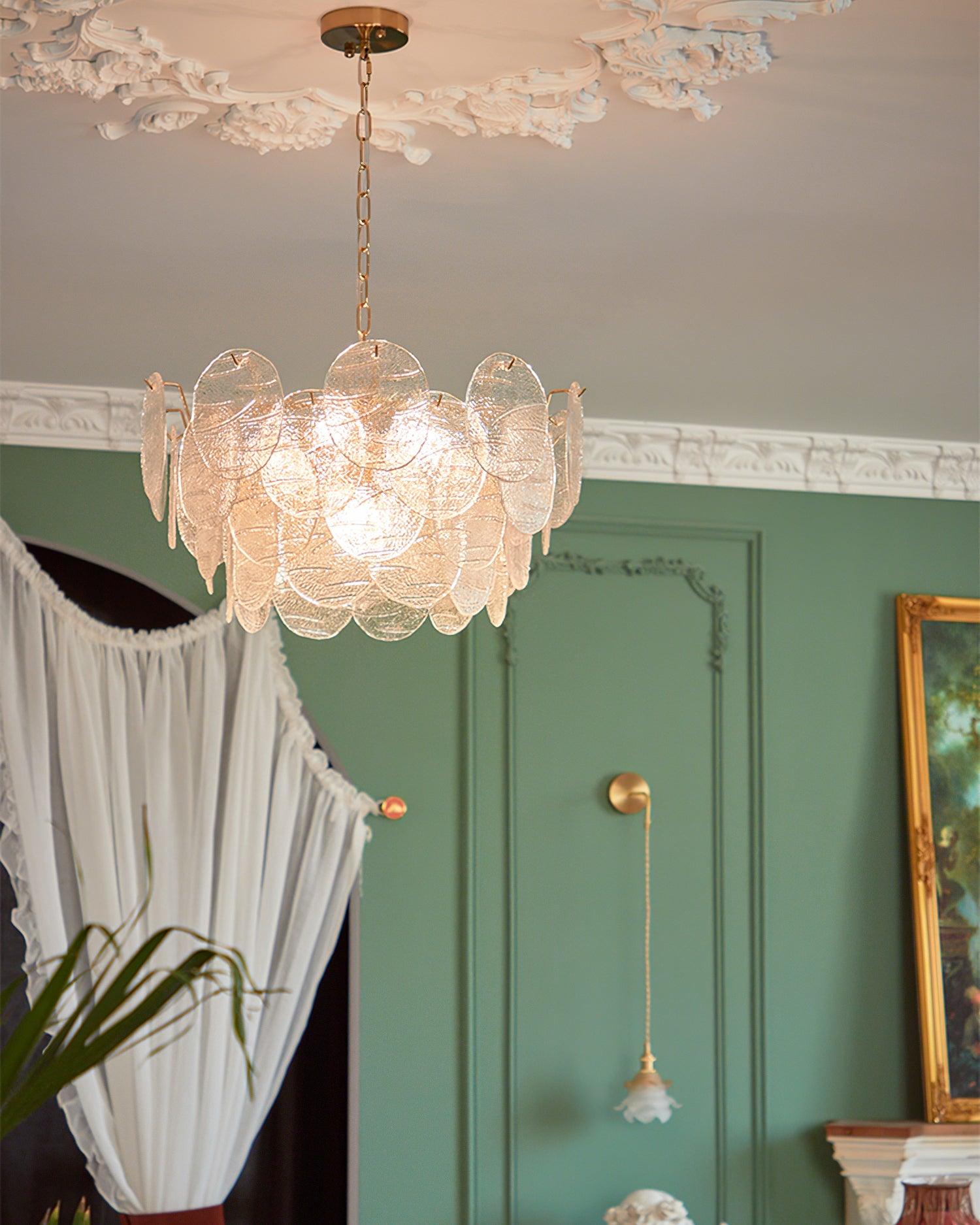 Chandelier Glass Discs Metal Frame Gold Finish Victorian - Neutralighting