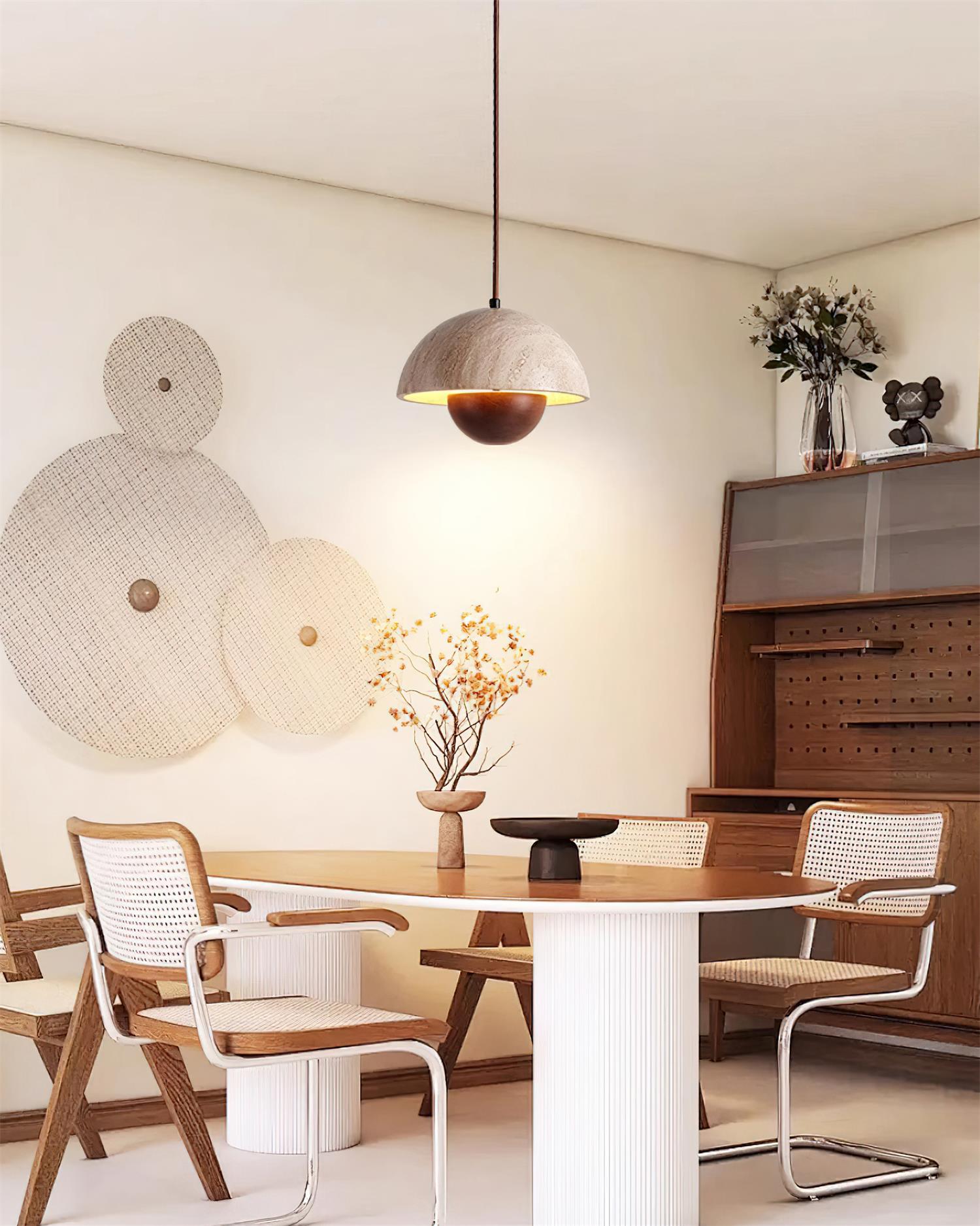 Ritta Travertine Pendant Lamp Wood - Neutralighting