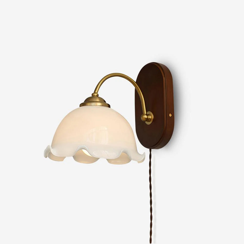 Wall Lamp Curved Arm Flower Glass Shade Plug In Vintage - Neutralighting