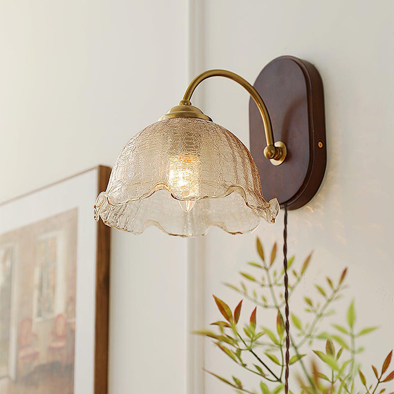 Wall Lamp Curved Arm Flower Glass Shade Plug In Vintage - Neutralighting