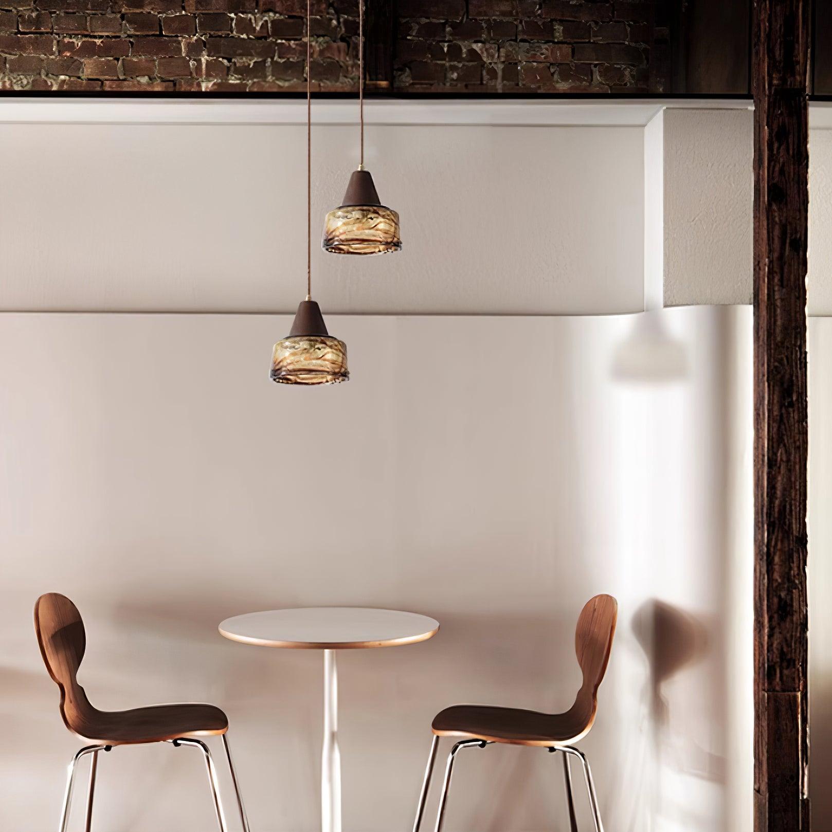 Pendant Lamp Amber Glass Shade Wood Top Vintage Artistic - Neutralighting
