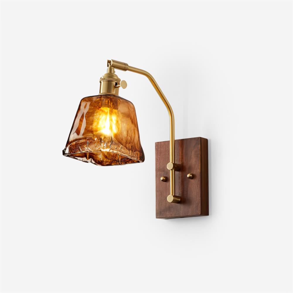 Wall Lamp Brass and Glass with Wood Backplate Vintage Artisan - Neutralighting