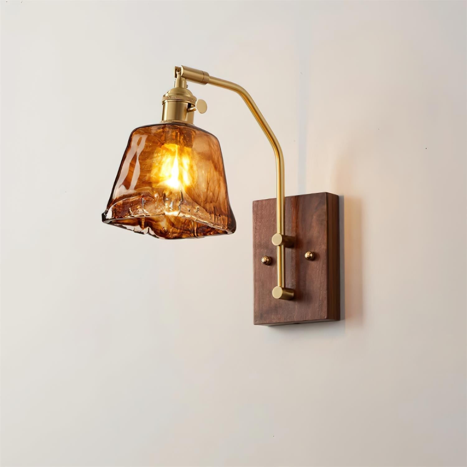 Wall Lamp Brass and Glass with Wood Backplate Vintage Artisan - Neutralighting