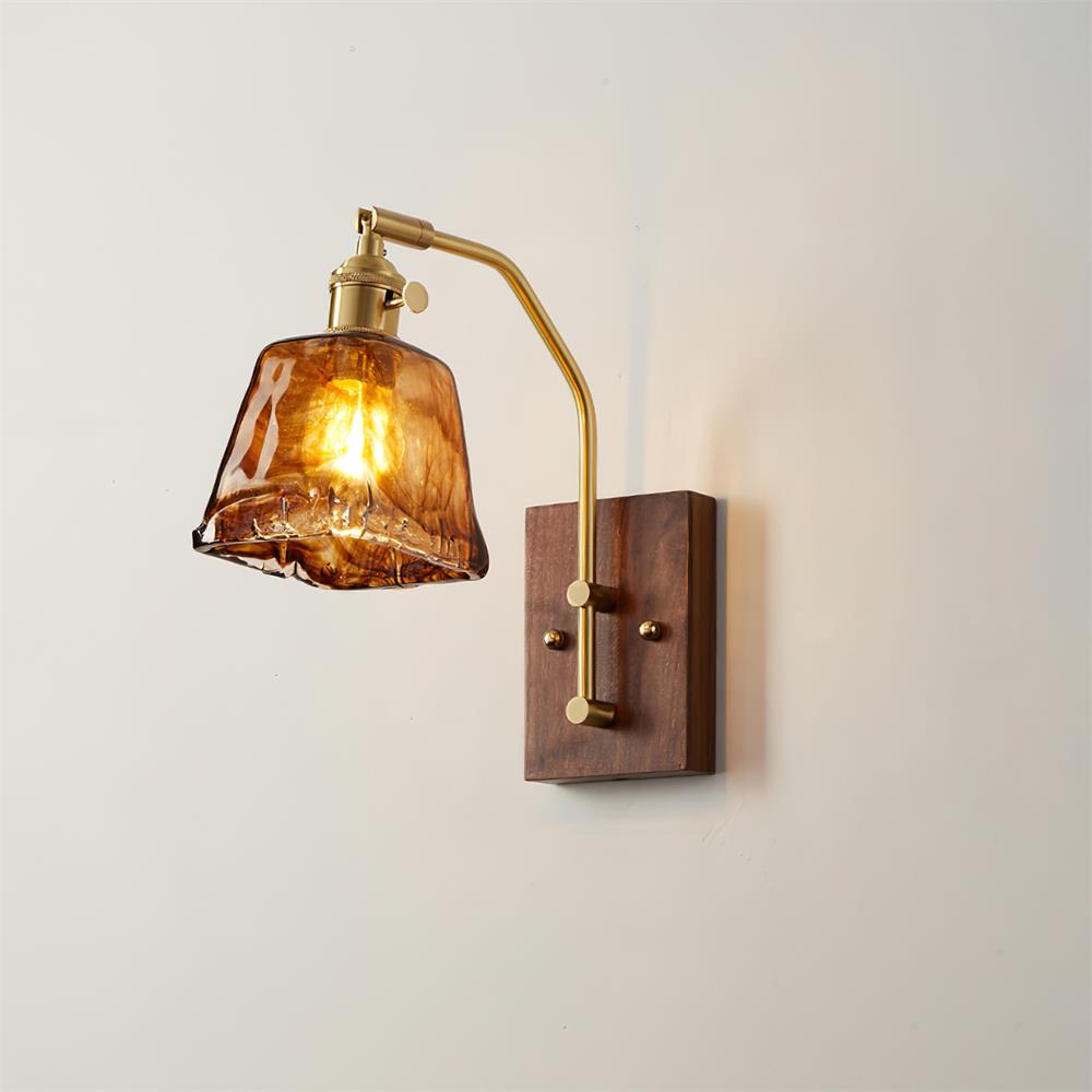 Wall Lamp Brass and Glass with Wood Backplate Vintage Artisan - Neutralighting