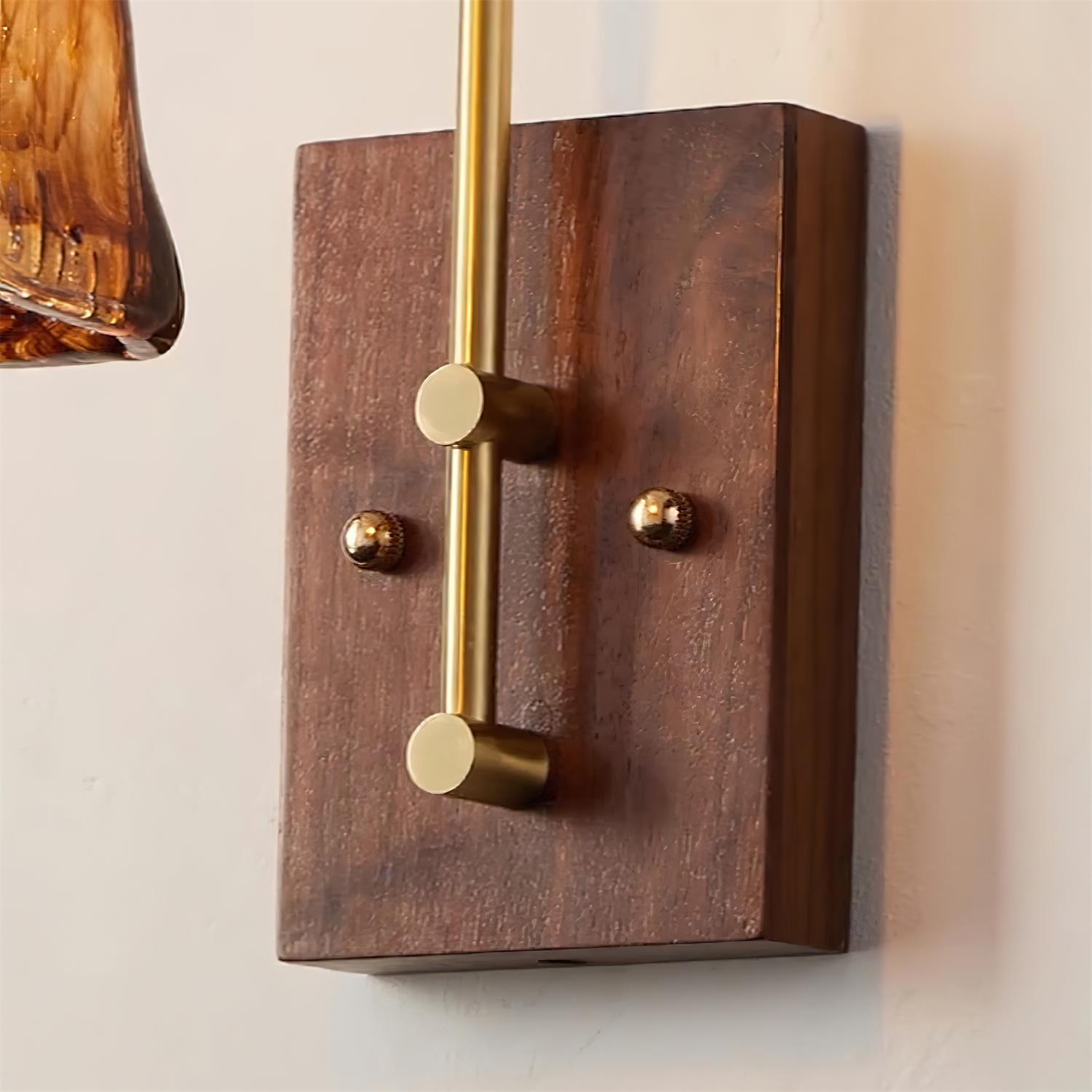 Wall Lamp Brass and Glass with Wood Backplate Vintage Artisan - Neutralighting