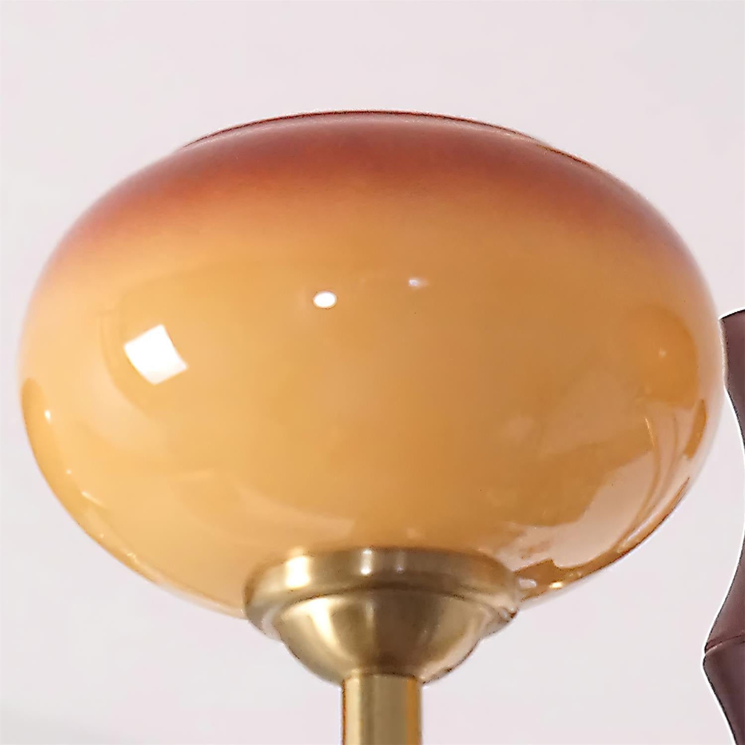 Chandelier Caramel Glass Globes Walnut Wood Arms Vintage - Neutralighting