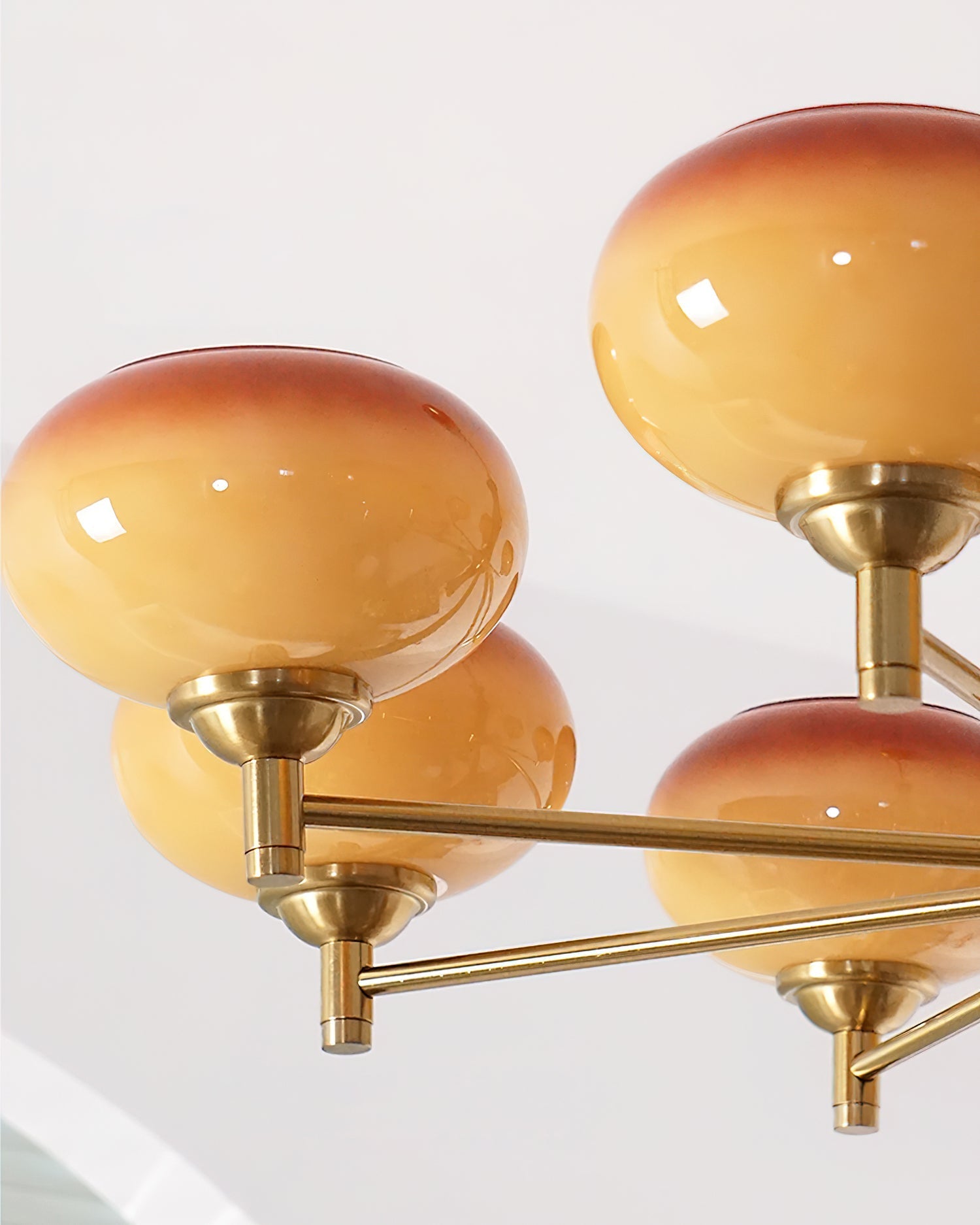 Chandelier Caramel Glass Globes Walnut Wood Arms Vintage - Neutralighting